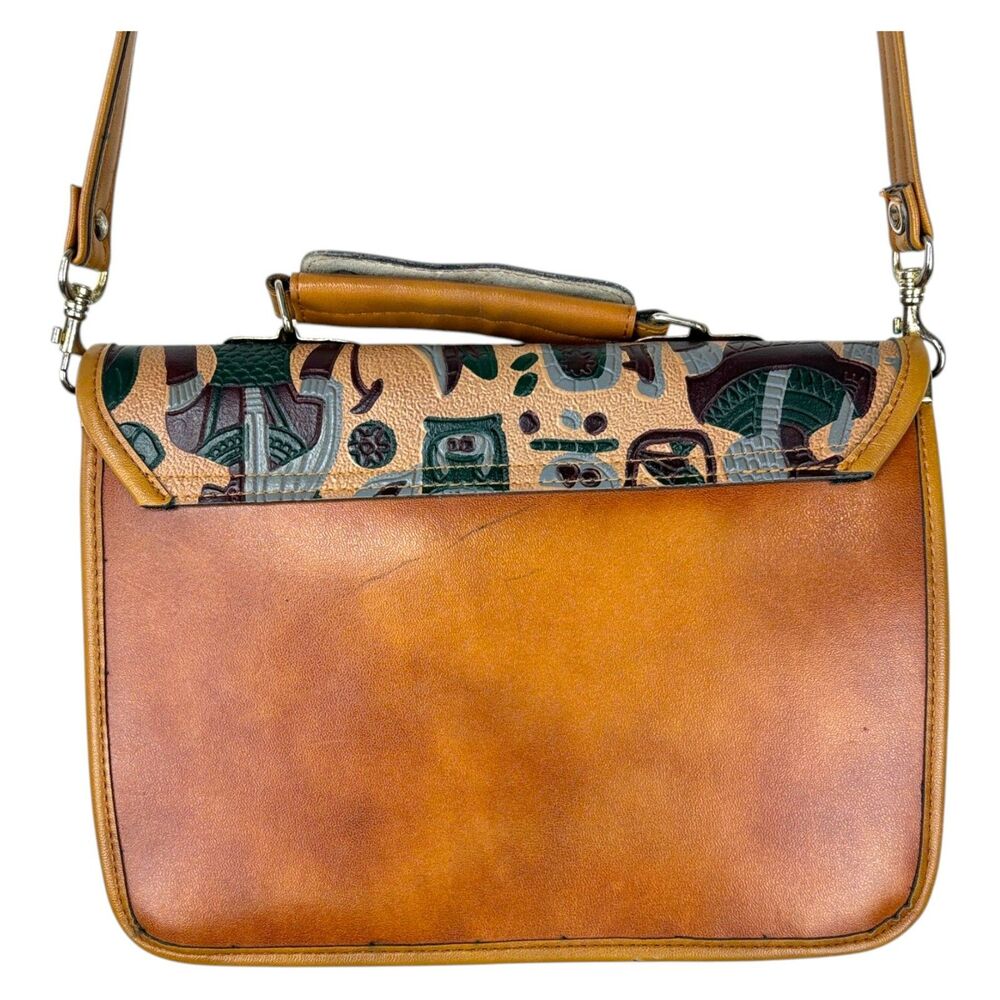 Vintage Made in Korea Leather Satchel Crossbody Bag Boho Folk Art Tooled Design - Picture 3 of 11